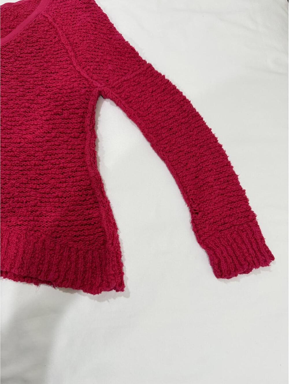 Free People Songbird V Neck Knit Pullover Sweater Flare Bell Sleeve Hot Pink XS - Picture 5 of 9
